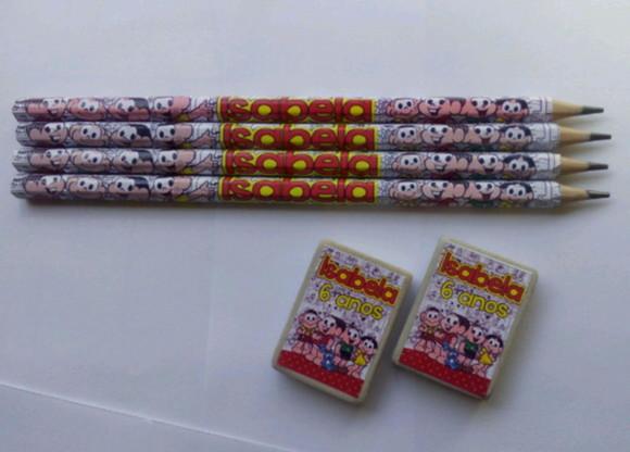 60 Lápis e Borracha Personalizado Turma da Mônica