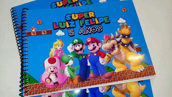 65 Caderno de Desenho Personalizado +lápis de Cor Mario Bros