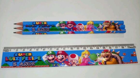 90 Kit Lapis e Régua Personalizado Mario Bros