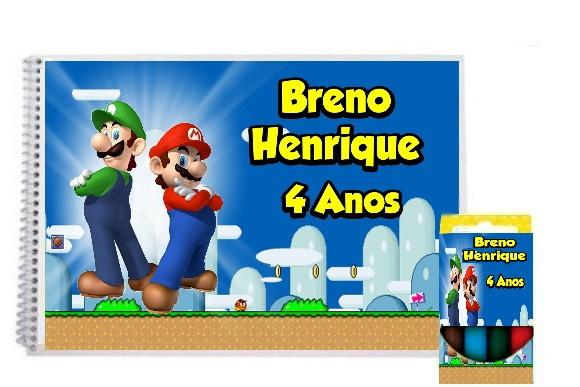 Caderno de Desenho Personalizado Mario Bros + Giz D Cera