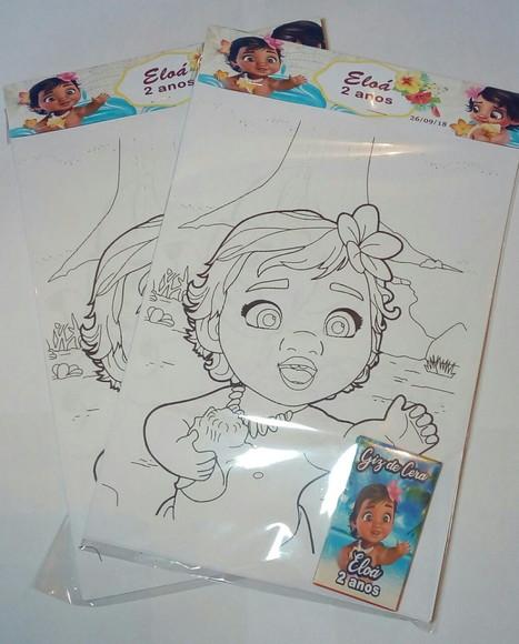 Kit Colorir + Giz de cera personalizado Moana Baby