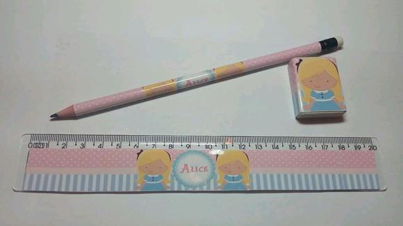 Kit Lapis e Regua Personalizado Alice Cut