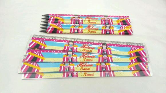 Kit Lapis E Regua Personalizado Circo Rosa