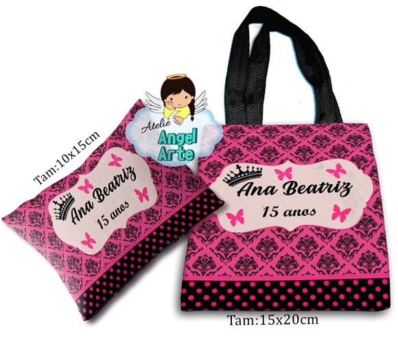 Kit Sacola ecobag e almofada 15 Anos