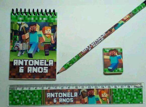 Kit/Bloquinho Lapis, Regua e Borracha Tema Minecrefet