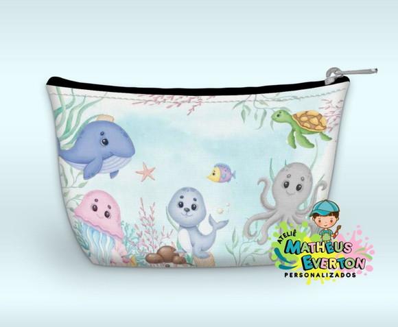 Necessaire Personalizada Fundo do Mar Aquarelado