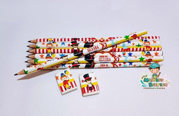 25 Kits Lápis e Borracha Personalizado Circo