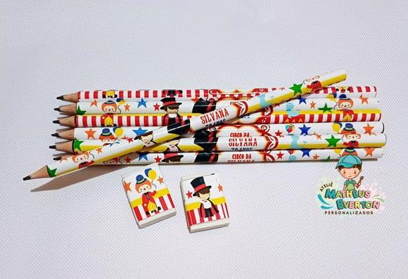 25 Kits Lápis e Borracha Personalizado Circo