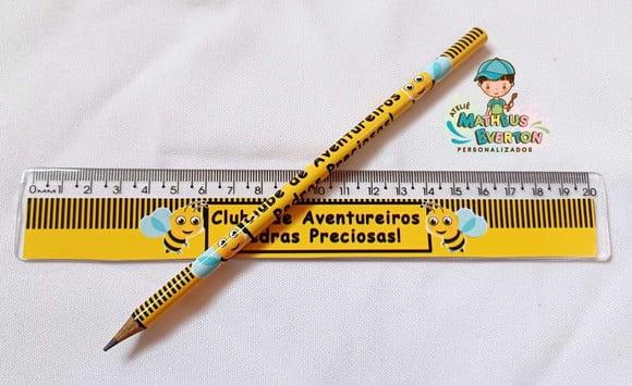 25 Kits Lápis e Régua Personalizado Abelinha