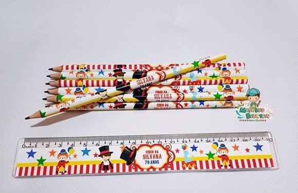 25 Kits Lápis e Régua Personalizado Circo