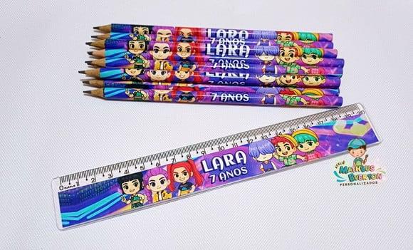 25 Kits Lápis e Régua Personalizado Guerreiras de K-pop Cute