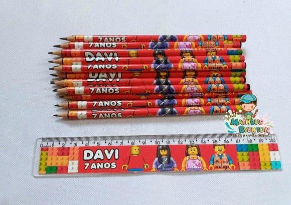 25 Kits Lápis e Régua Personalizado Lego Atu