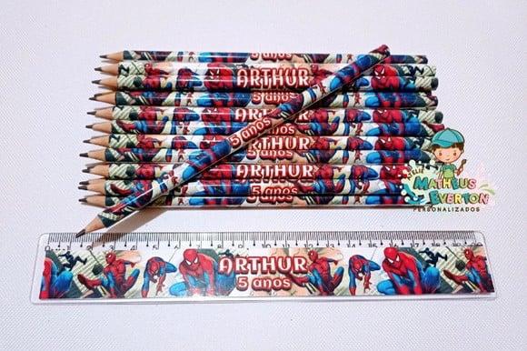 25 Kits Lápis e Régua Personalizado Homem Aranha