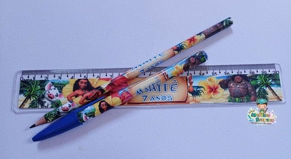 25 Kits Lápis, Caneta e Reguapersonalizado Moana