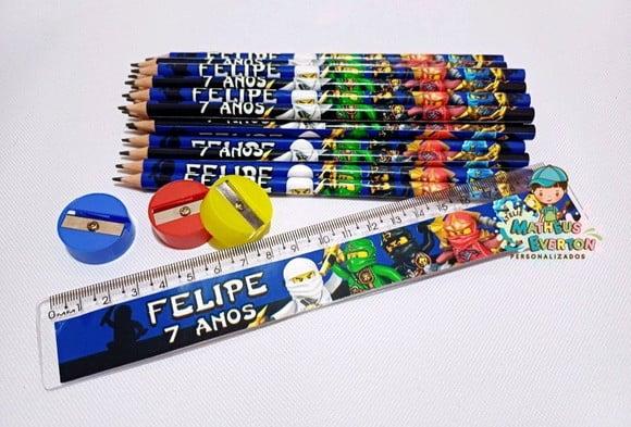 25 Kits Lápis, Régua e Apontador Ninjago