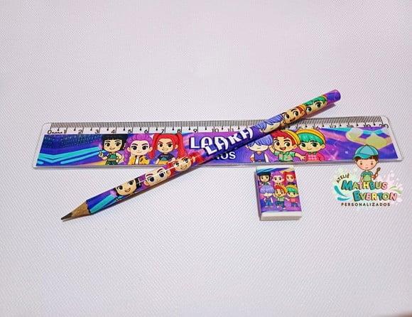 25 Kits Lápis, Régua e Borracha Guerreiras de K-pop Cute