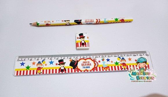 25 Kits Lápis, Régua e Borracha Personalizado Circo