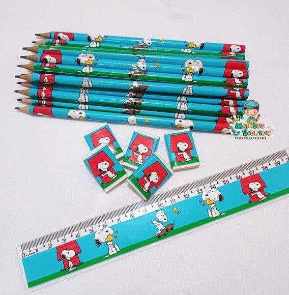 25 Kits Lápis, Régua e Borracha Personalizado Snoopy