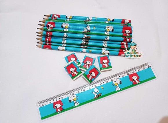 25 Kits Lápis, Régua e Borracha Personalizado Snoopy