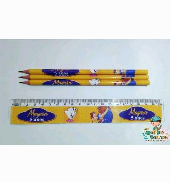 25 Lápis + 25 Réguas Personalizado a Bela e Fera