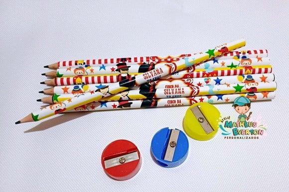 30 Kits Lápis e Apontador Personalizado Circo