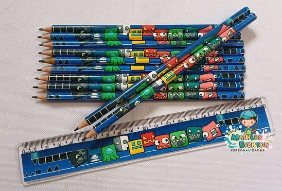 30 Kits Lápis e Régua Personalizado Geometry Dash