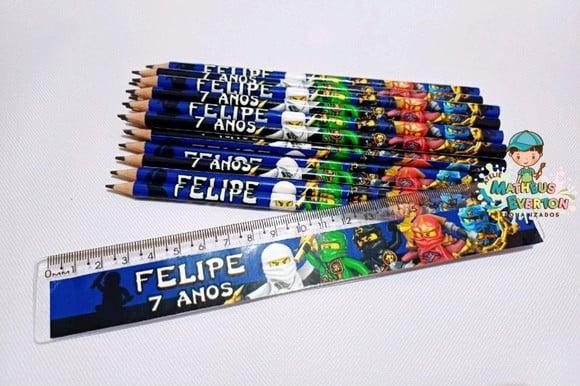 30 Kits Lápis e Régua Personalizado Ninjago