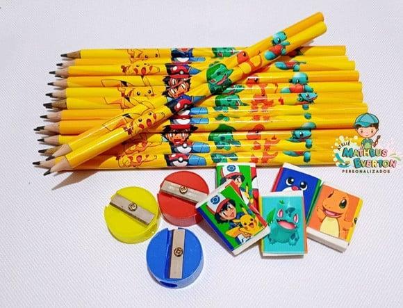 30 Kits Lápis, Borracha e Apontador Personalizado Pokémon