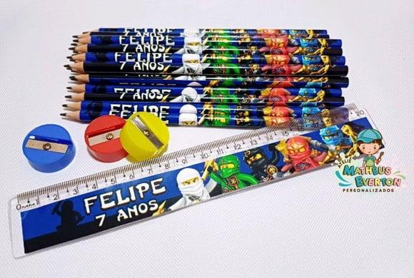30 Kits Lápis, Régua e Apontador Ninjago