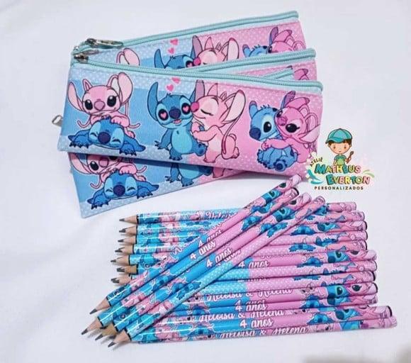 30 Lapis + 30 Estojos Slim Personalizado Stitch Tam: 19x7