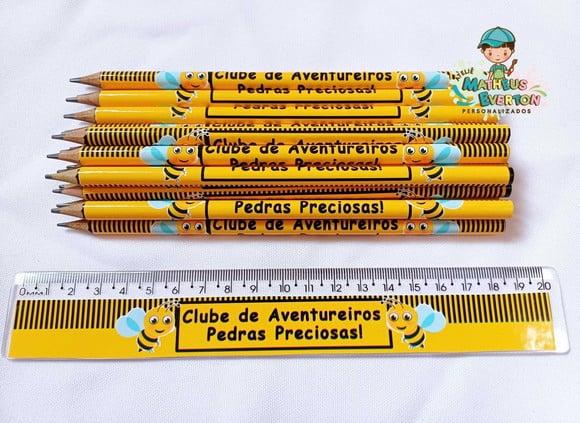 30 Lápis + 30 Réguas Personalizado Abelinha