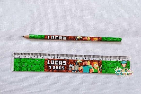 30 Lápis + 30 Réguas Personalizado Minecraft