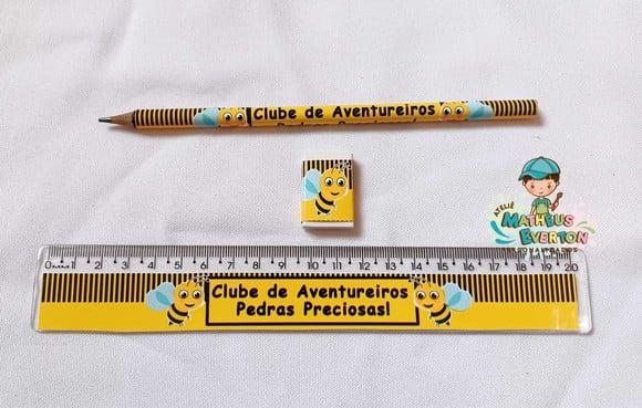 30 Lápis, 30 Réguas e 30 Borrachas Personalizado Abelinha