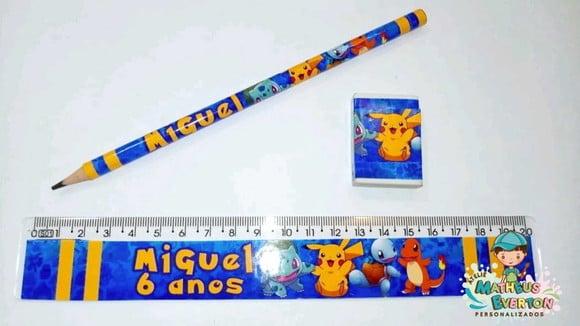 30 Lápis, 30 Réguas e 30 Borrachas Personalizado Pokémon