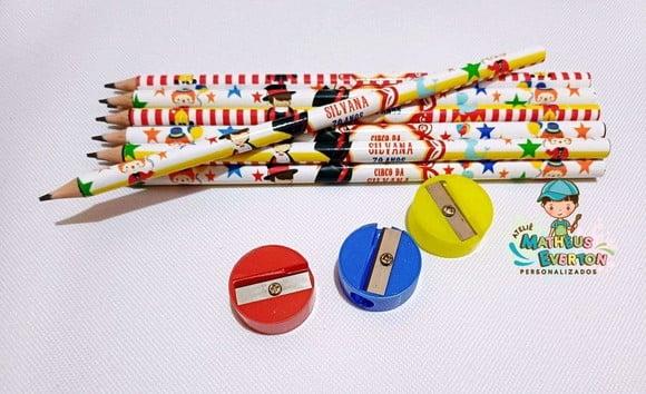 35 Kits Lápis e Apontador Personalizado Circo