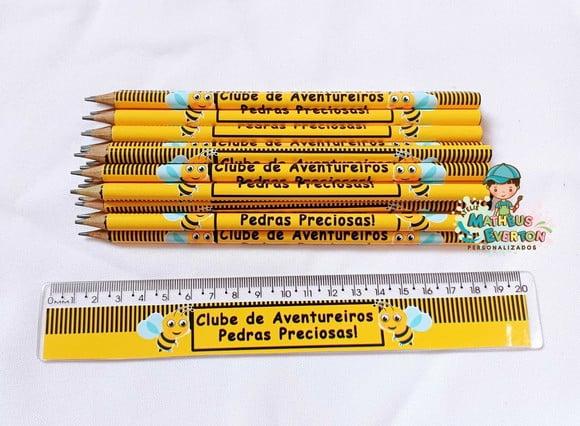 35 Kits Lápis e Régua Personalizado Abelinha