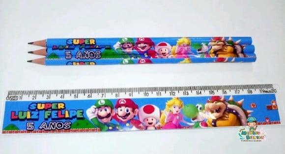 35 Kits Lápis e Réguas Personalizado Super Mario Bros