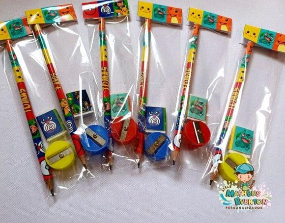 35 Kits Lápis, Borracha e Apontador Personalizado Pokémon