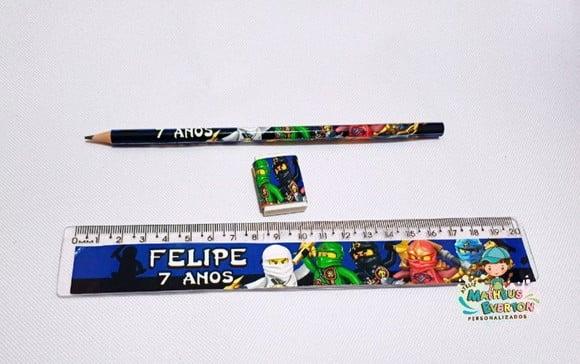 35 Kits Lápis, Régua e Borracha Ninjago