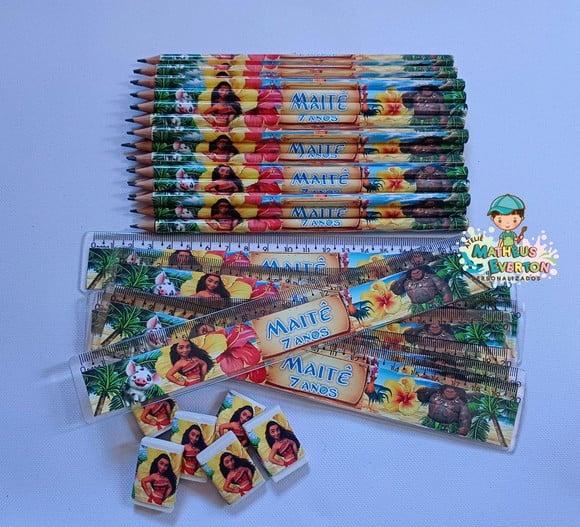 35 Kits Lápis, Régua e Borracha Personalizado Moana
