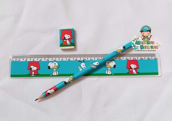 35 Kits Lápis, Régua e Borracha Personalizado Snoopy