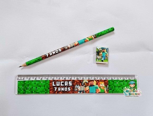 35 Lápis, 35 Réguas e 35 Borrachas Personalizado Minecraft