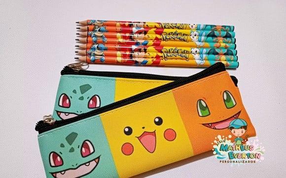40 Kits Lapis + Estojo Slim Personalizado Pokémon Tam: 19x7