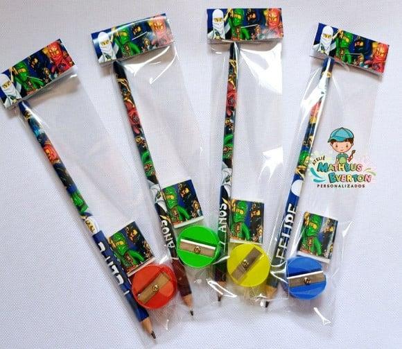40 Kits Lápis, Borracha e Apontador Personalizado Ninjago