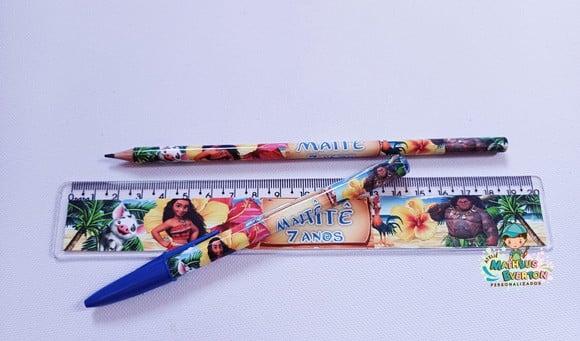 40 Kits Lápis, Caneta e Regua Personalizado Moana