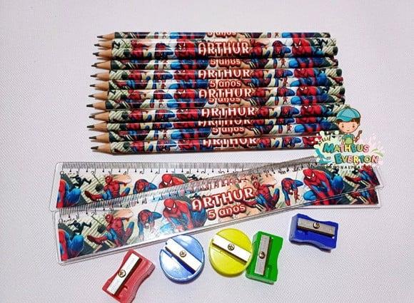 40 Kits Lápis, Régua e Apontador Personalizado Homem Aranha