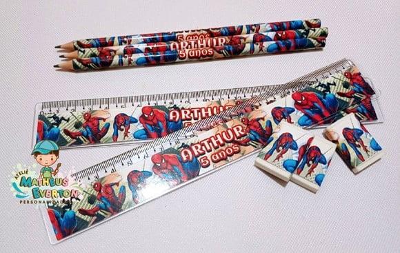 40 Kits Lápis, Régua e Borracha Personalizado Homem Aranha