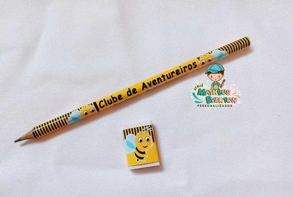 45 Kits Lápis e Borracha Personalizado Abelinha