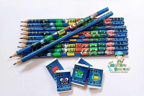 45 Kits Lápis e Borracha Personalizado Geometry Dash