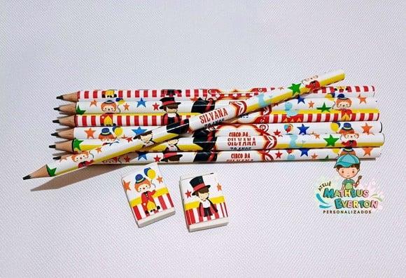 45 Kits Lápis e Borracha Personalizado Circo